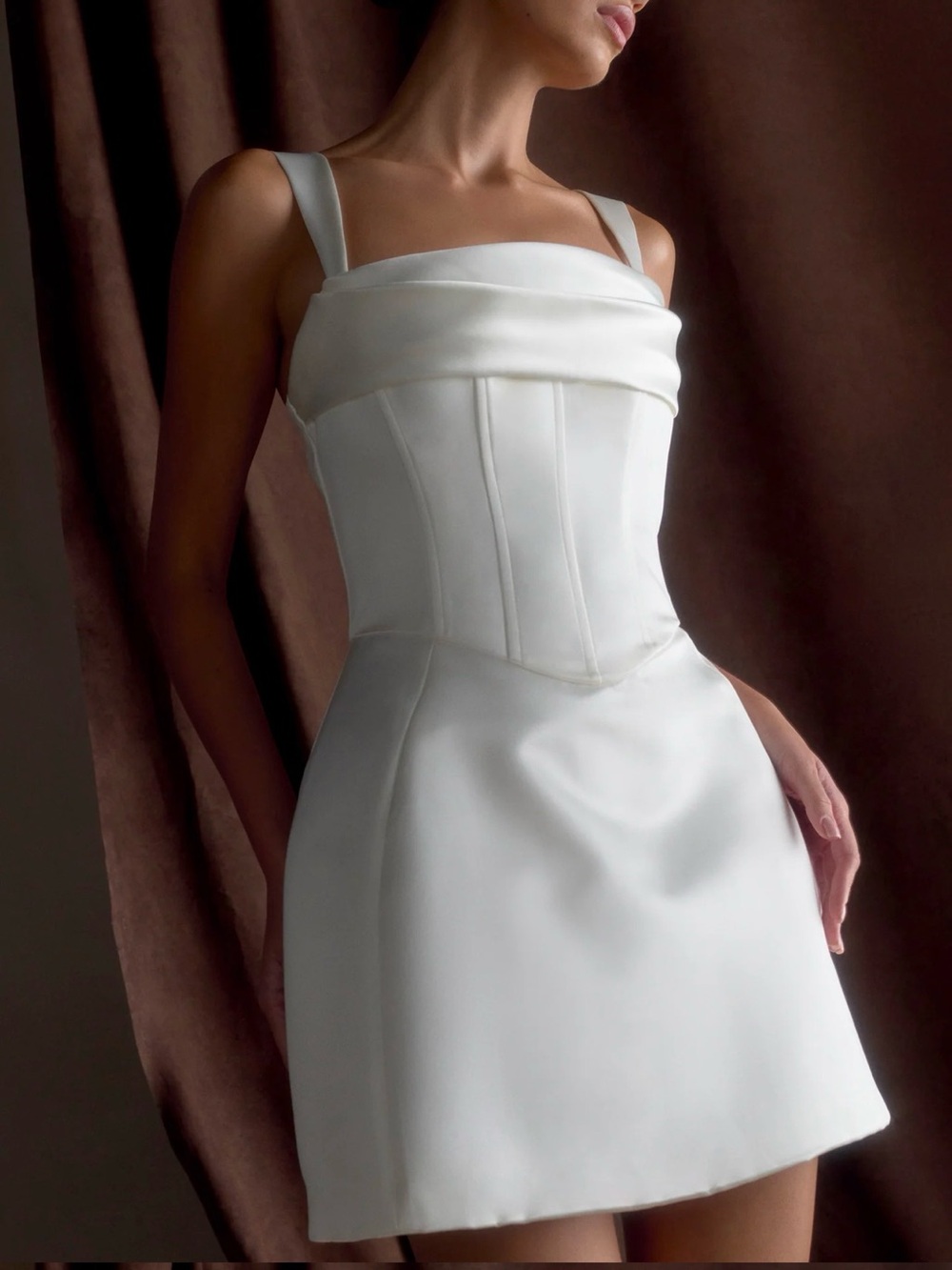 MESHKI - Isabel - Satin Corset Mini Dress - White/Ivory - XXL